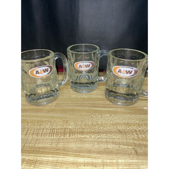 Vintage Set 6 A&W Root Beer Heavy Dimpled Glass Mug 6" & 4.5” & 3” AW 1970s - Picture 3 of 11
